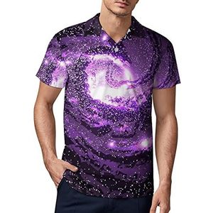 Purple Galaxies Nebulae Cosmos golfpoloshirt voor heren, zomer T-shirt met korte mouwen, casual sneldrogende T-shirts, L