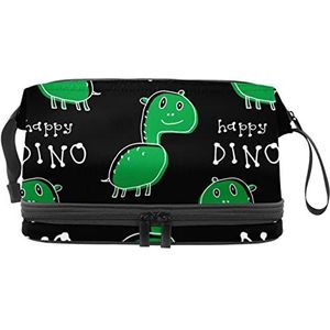 Dubbele Laag Cosmetische Tas Groene Dinosaurus Draagbare Make-up Tas Reizen Organizer Pouch voor Vrouwen Meisjes Toiletartikelen Tassen, Meerkleurig, 27x15x14 cm/10.6x5.9x5.5 in, Make-up zakje