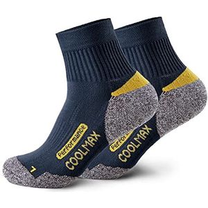 Piarini 2 paar Coolmax wandelsokken zomer kort, ademend, anti-blaren & gepolijst - outdoor trekkingsokken dames heren - maat 35-38 tot 47-50, marineblauw, 35-38 EU