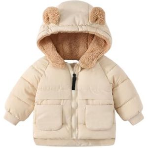 Kinderdonsjack Ultrazachte geïsoleerde jassen Kinderen Warme winterkleding Jongens Meisjes Lichtgewicht gewatteerde bovenkleding Winddichte capuchon Winterjassen Jas for jongens en meisjes(Beige,2-3Y