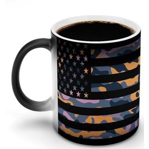 Gele Camo Amerikaanse Vlag Warmte Veranderende Koffie Mok Keramische Warmtegevoelige Magische Grappige Gift voor Vrouwen Mannen 12oz