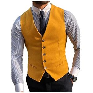 Herenjurkvest, V-hals Tweed Winter Warm zakelijk casual vest voor bruiloft, date, dinerkleding (Kleur : Gee, Maat : S)