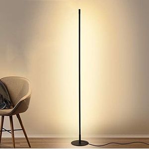 MYALQ Staande lamp met afstandsbediening, moderne en eenvoudige stijl, dimbaar, led-vloerlamp voor kantoor, lezen, woonkamer, slaapkamer, aluminium staande lamp met voetschakelaar, metalen basis, zwart, 155 cm, 30 W
