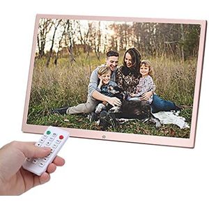 Elektrische Fotolijsten 12/13/15/17 Inch, 1280x800p Led Backlight Metal Digital Picture Frame Video Player Kalender Wekker Automatisch Aan/Uit Timer Ondersteuning Usb E(Size:17 inch,Color:Rose goud)