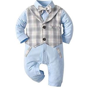 Baby Gentleman Jumpsuit Pasgeboren Lange Mouw Strikje Tuxedo Outfits Romper Onesie Lichtblauw 1-3 Maanden/70