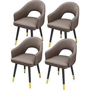 GEIRONV Moderne eetkamerstoelen set van 4, waterdichte lederen stoelen hoge rugleuning gewatteerde zachte zitting woonkamer fauteuils stoelen koolstofstalen poten Eetstoelen (Color : Dark Gray, Size