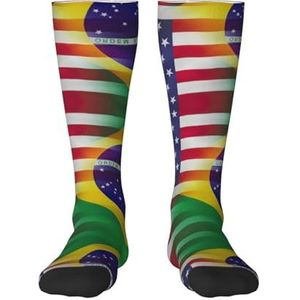Amerikaanse en Braziliaanse vlaggen volwassen grappige 3d sokken crew sokken nieuwigheid sokken gag geschenken, zachte gezellige sokken., 1 zwart, Eén Maat