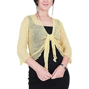 Mimosa Gehaakt damesvest, glitter of effen, elastisch, kanten visnet omslagdoek, open vest, maat 34-58, Banaan, Eén Maat