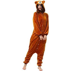 Katara 1744 Animal Onesie Unisex Pyjama Volwassenen Tieners (10+ Ontwerpen) Lichaamslengte 165-175cm, Lichtbruine beer