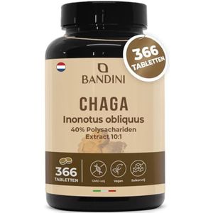 Bandini® Chaga 366 tabletten | Extract van paddenstoel Inonotus Obliquus rijk aan antioxidanten en polyfenolen | Bevordert normale balans | tot 1000 mg per dagelijkse dosis | Veganistisch Supplement