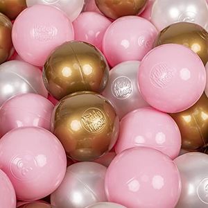 KiddyMoon 100 ∅ 7cm kinderballen speelballen voor ballenbad baby plastic ballen made in eu, poeder roze/parel/goud