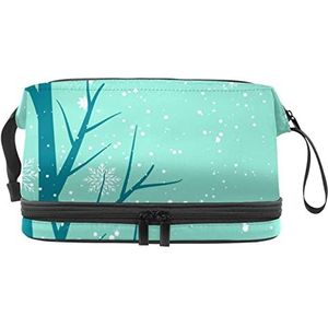 Grote capaciteit reizen cosmetische tas, sneeuw groen hout, make-up tas, waterdichte make-up tas organisator, Meerkleurig, 27x15x14 cm/10.6x5.9x5.5 in