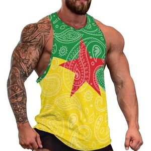 Paisley Franse Guyana vlag heren tanktop grafische mouwloze bodybuilding T-shirts casual strand T-shirt grappige sportschool spier