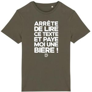 T-shirt Paye Moi Un Bier, voor heren, bedrukt in Frankrijk, 100% biologisch katoen, verjaardagscadeau, Apéro Humor, origineel grappig, Kaki, L