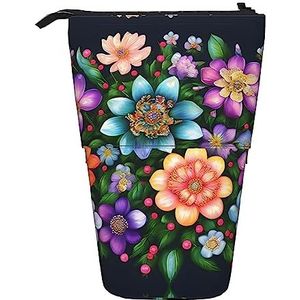 Nbtghga Bloem Diamant Schilderijen Print Potlood Telescopische Klassieke Kunsten Stand Up Potlood Case Organizer Potlood Houder Make-up Tas Gift, Zwart, Eén maat