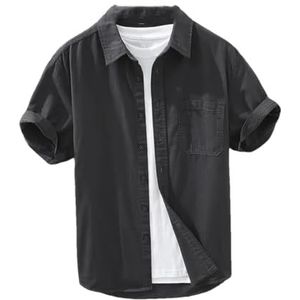 Dvbfufv Heren Effen Kleur Katoen Lichtgewicht Korte Mouw Shirt Zomer Business Casual Dagelijks Shirts Losse Casual Jas, Donkergrijs, M