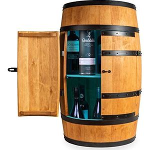 CREATIVE COOPER Wijnrek hout met deur met LED RGB - Alcoholkast flessenrek hout - Houten vat - Vat Meubels - Wijnstandaard - Wijnbar - Barbar met deur - Minibar 80 cm hoog (eiken)