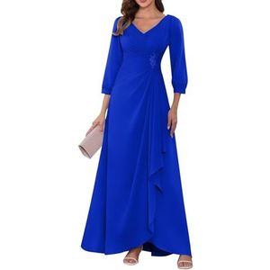KIYNE Dames lange mouwen moeder van de bruid jurken ruches geplooide chiffon formele jurk avond party jurk, koningsblauw, 32
