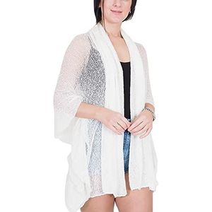 Ikat - Gehaakt Damesvest - Ivoor - Strandbedekking - Capuchon - Kanten Visnet