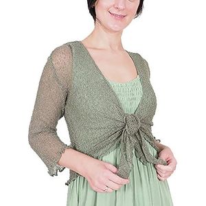 Mimosa Gehaakt damesvest, glitter of effen, elastisch, kanten visnet omslagdoek, open vest, maat 34-58, Kaki, One size