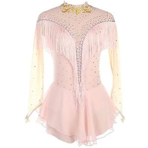 Nnnydjy Klassieke Kunstschaats Prestatie Jurken Lange Mouw Vrouwen Fringe Ijs Dans Schaats Kostuum Meisjes Ritmische Gymnastiek Leotards Ritmische,Roze,11_13Years