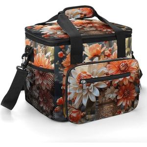 Camping Ice Pack, Oranje Bloemen Print Geïsoleerde Koeltas Grote Capaciteit Ice Pack Draagbare Camping Cooler Outdoor Picknick Cooler