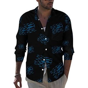 Shark Sea Fish Overhemd voor heren, button-down, lange mouwen, casual strandtops met zak, normale pasvorm