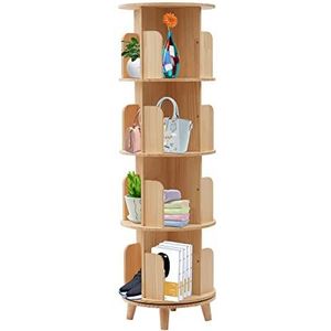 KAUITOPU Boekenkast, 4 planken, hout, draaibaar, ruimtebesparend voor gang, balkon, woonkamer, werkkamer, slaapkamer, kleuterschool, kinderkamer, grenenhout