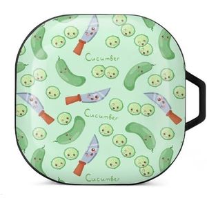 Kawaii komkommer plakjes oordopjes hoesje compatibel met Samsung hard shell beschermhoes zwart stijl
