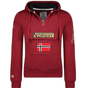 Geographical Norway Gymclass Heren - Heren Kangoeroezak Hoodie - Heren Logo Sweatshirt Sweater Jas met kap - Sweatshirt Hoody Lange Mouw - Hoodie Sport Regulier, Bourgondië, XL
