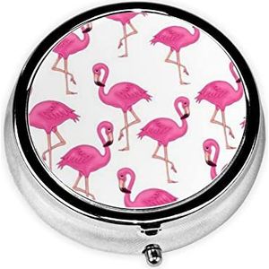 LAMAME Roze Flamingo Gedrukte Mini Pillendoos Ronde Pillendoos Draagbare Opbergdoos