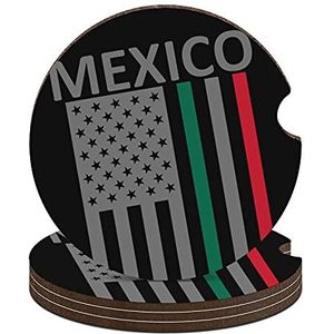 Amerikaanse Vlag Mexico Antislip Rubber Auto Onderzetters Hout Bekerhouders Mat met Een Vinger Notch Decor Interieur Accessoires Voor Auto