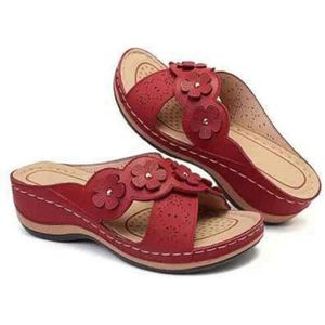 BKYWJTR6 Casual orthopedische strandsandalen voor dames, zomerslippers, schoenen met lage sleehak, rood, 39 EU