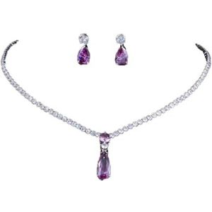 Paarse Cubic Zirconia Ketting Dangle Oorbellen Vrouwen Party Sieraden Set Voor Bruiloft Bruids Bruidsmeisje, Witte diamant