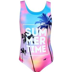 Aquarti Meisjes Badpak met Racerback en Dolfijn Print, Zomer/Tijd/Blauw/Roze/Paars, 128
