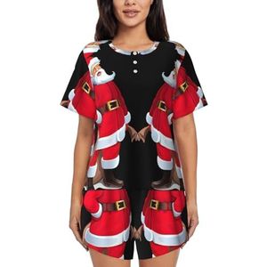 YQxwJL Leuke Kerstman Print Vrouwen Pyjama Sets Shorts Korte Mouw Lounge Sets Nachtkleding Casual Pjs Met Zakken, Zwart, 4XL