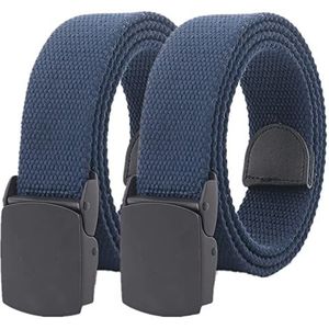 Riem heren, Gevlochten riem, riemen for heren dames katoenen canvas militaire riem snelsluiting tactische riem met zwarte zinklegering gesp, 2 stuks(Color:Blue_170CM/67inch)