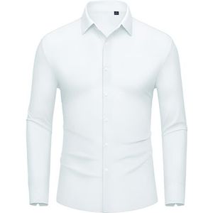 DEMEANOR Stretch overhemd voor heren, lange mouwen, businesshemd, slim fit, strijkvrij, vrijetijdshemd, modieuze herenoverhemden, 1, wit., XL