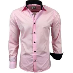 Subliminal Mode - Strijkbaar herenhemd, tweekleurig, effen, lange mouwen, slim fit, business, cadeau-idee, Kerstmis, Valentijnsdag RN44, Roze, 3XL