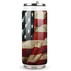 Close-up van Grunge Amerikaanse Vlag Reizen Mok met Deksel Coke Cup Geïsoleerde Tumbler Water Fles Thee Cup Voor Vrouwen Mannen