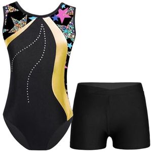 Gymnastiekpak voor meisjes, lange mouwen, turnpakje, overall met shorts, danskleding voor meisjes, yoga-overall (geel, 6)