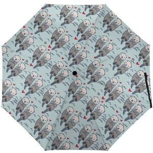 Sea Otter Lovers Paraplu Winddicht Sterke Reizen 3 Vouw Paraplu's Voor Mannen Vrouwen Handleiding