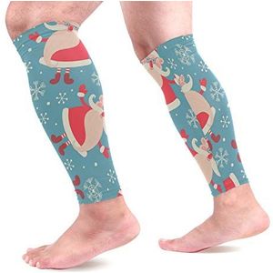 EZIOLY Kerstmannen en sneeuwvlokken Sport Kalf Compressie Mouwen Been Compressie Sokken Kalf Guard voor hardlopen, fietsen, moederschap, reizen, verpleegkundigen