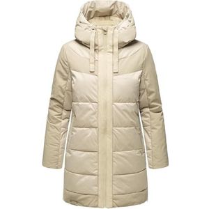 Navahoo Winterjas voor dames, lange gewatteerde jas, warm, waterdicht, met capuchon, fluwelen katje XS-XXL, lichtgrijs, M