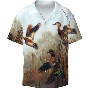 TyEdee Hunting Flying Wild Print Overhemden met korte mouwen voor heren, met zak, casual overhemd met knopen, zakelijk overhemd, Zwart, M