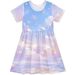 LI ZHI XIN Meisjesjurk kinderen kinderen zomer korte mouw ronde hals casual jurken voor leeftijd 2-8 sterrenhemel, Meerkleurig, 2 jaar