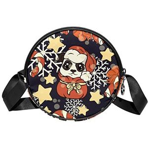 Ronde Crossbody Tas Messenger Bag Purse Voor Vrouwen Leuke Kerst Panda Sterren Sneeuwvlokken, Meerkleurig, 6.7x6.7x2.3 in, Sling Rugzakken