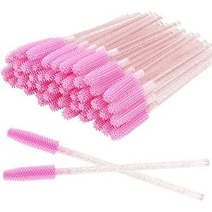 100 STKS Kristal Glitter Handvat Zachte Siliconen Mascara Borstel Wands Wimper Borstel Applicator Make-up Tool Kit (Alle Roze)