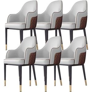 SAFWELAU Accentstoelen modern design eetkamerstoelen set van 6, gestoffeerde rugleuningstoel, kunstlederen zijstoelen met metalen poten voor woonkamer slaapkamers (kleur: grijze koffie)