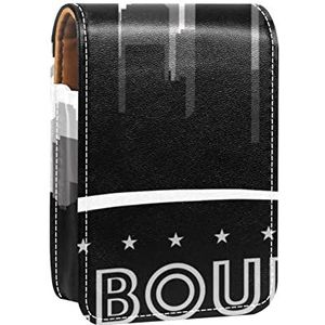 Melbourne Zwart Wit Skyline Afbeelding Draagbare Lipstick Case voor Reizen, Mini Lipstick Opbergdoos met spiegel voor Vrouwen Dames, Lederen Cosmetische Pouch, Meerkleurig, 9.5x2x7 cm/3.7x0.8x2.7 in